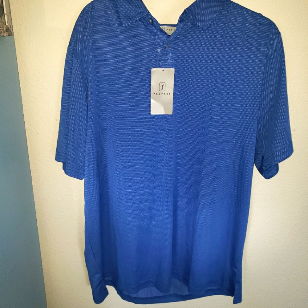 PGA Tour Men's Sz XL Wicking Fabric Golf Shirt Cyan Blue With Small Dots NWT